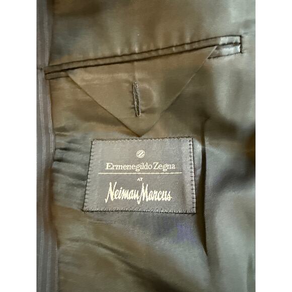 Men's Ermenegildo Zegna 100% Wool Italian Suit Navy Stripe Pleated 40R 32x30 - Picture 9 of 13